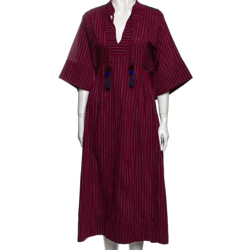 Sea V-neck Midi dress burgundy/navy pin stripe size 4 mint condition